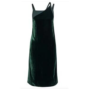 Helmut Lang Satin paneled velvet dress forest green size 4